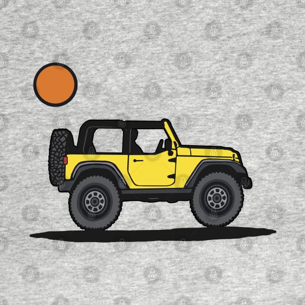 Yellow Wrangler with Sun by Trent Tides